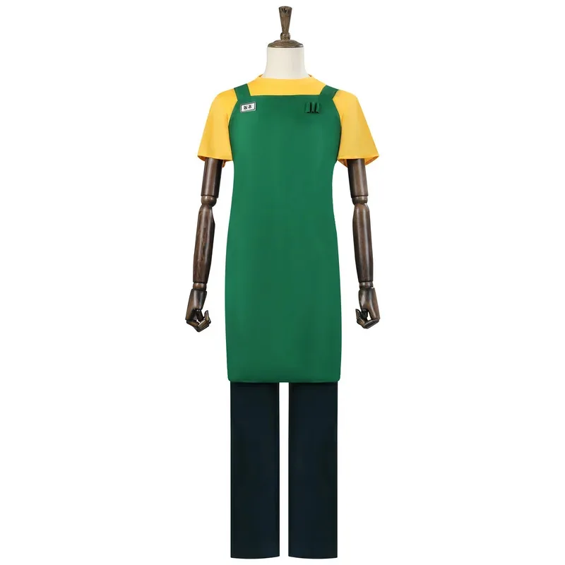DY20Taro Sakamoto Cosplay Anime Costume Sakamoto Days Yellow T-shirt Green Apron Glasses Halloween Party Women Men FilmStyle25