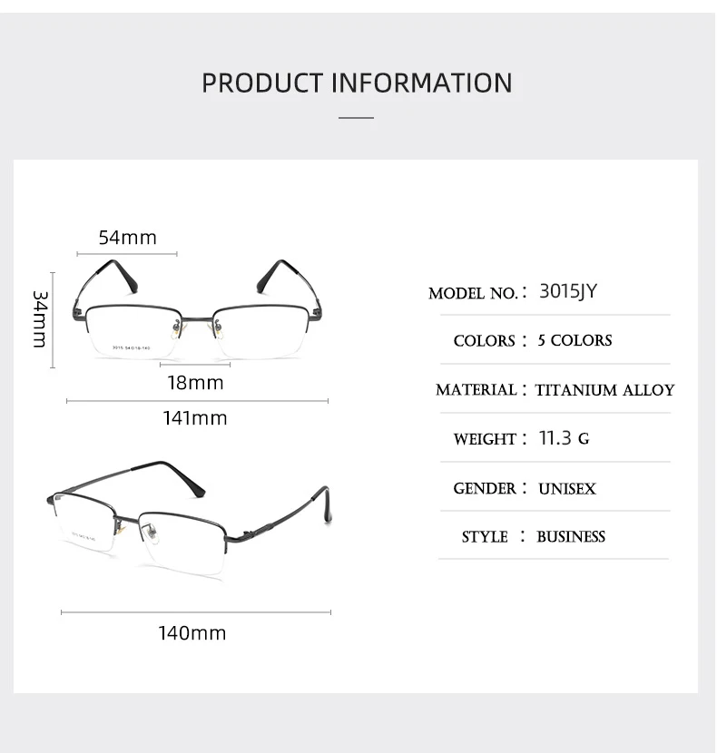 2022 neue Männer Halb Randlose Frame Brille Optische Brillen Hohe Qualität Halb Rand Mann Brillen mit Rezept Männlichen Specs – Detail 7