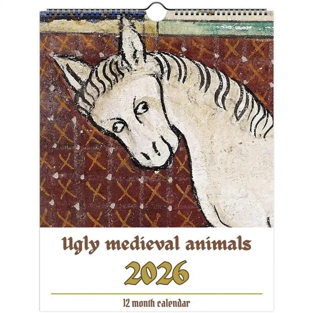 Funny Ugly Medieval Animals 2026Calendar Medieval Horse Painting Daily Weekly Monthly Wall Calendar Time Management Tool