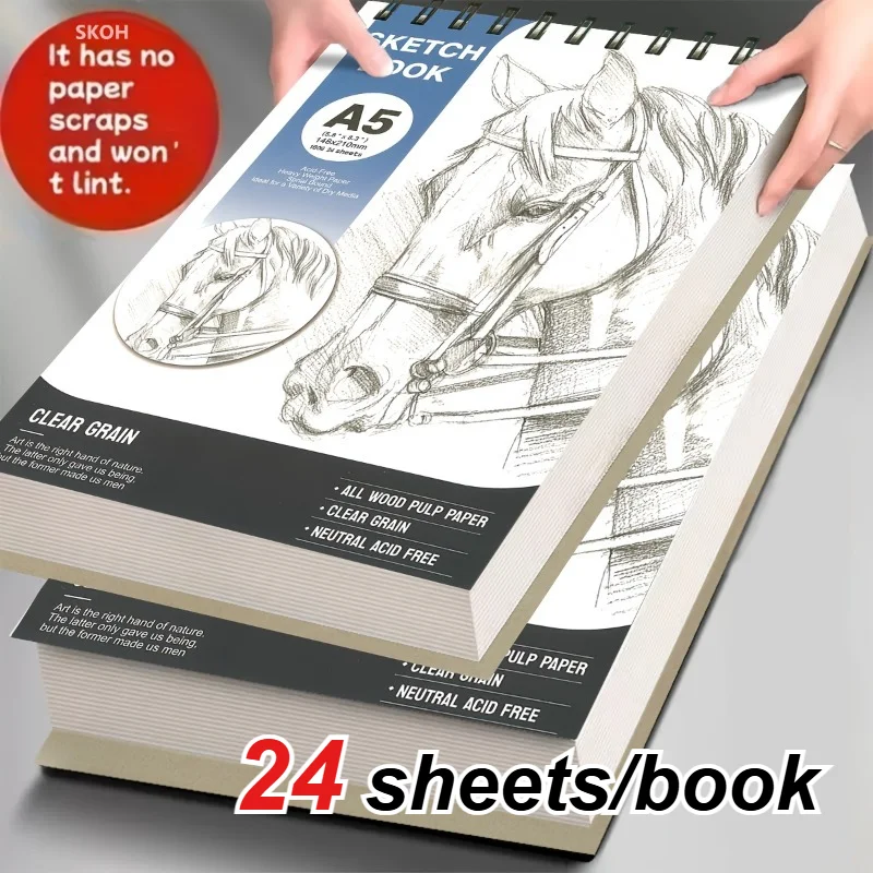24 Sheets/Book A5 Spiral Sketchbook, Made Thick Paper, Suitable for Painting and Sketching. Suitable for Beginners and Artists