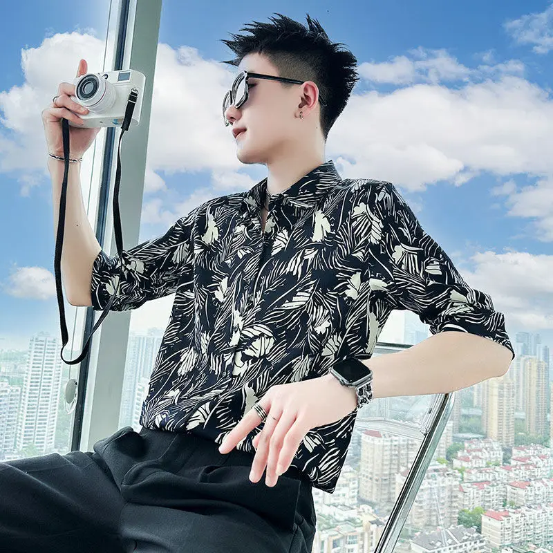 Men's Clothing Premium Short Sleeve Shirt Summer Fashion Print Casual Loose Fit Stylish Versatile Bad Boy Fashion Top