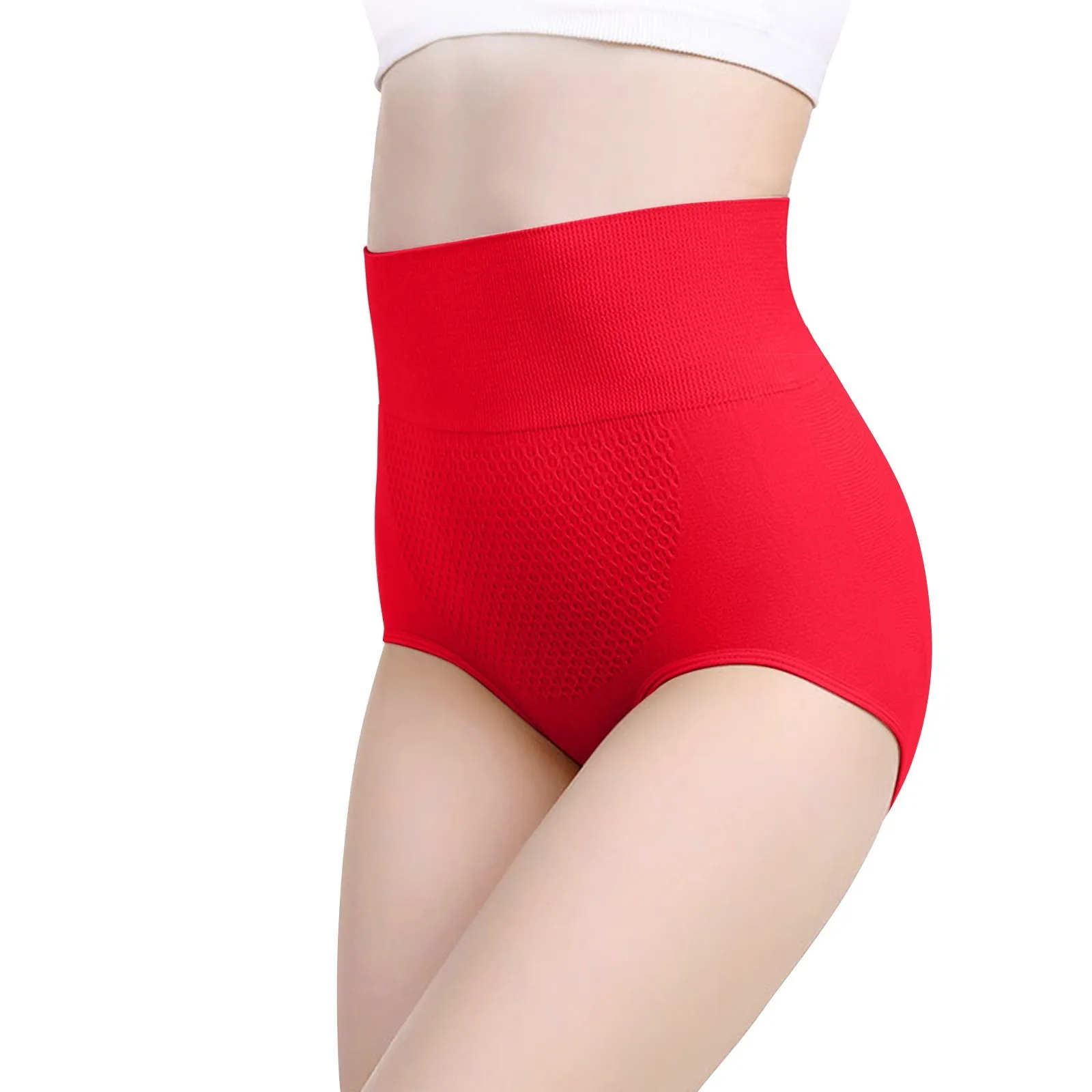 Honeycomb High Waist Underwear For Women Seamless Large Size Hip Lifting Abdominal Tightening Underpant Ladies Solid Color Panty