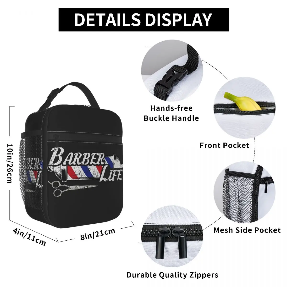 Barber Shop Sign Entrance Insulated Lunch Bag for Kids School Cooler Thermal Food Box Tote Leakproof Lunch Boxes Container