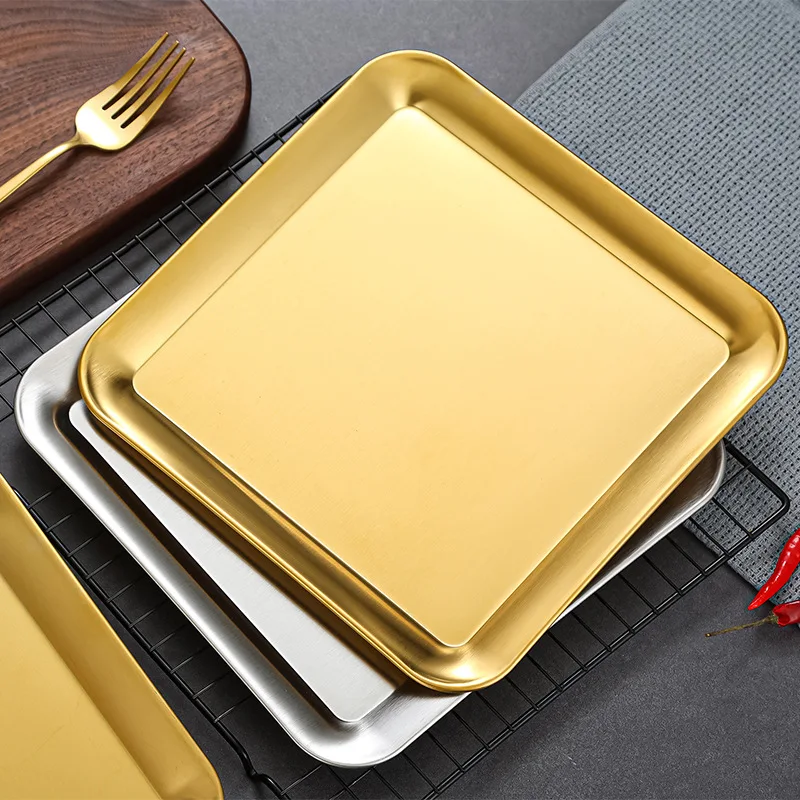 Rectangular Shallow Storage Tray 304 Stainless Steel Fruit Plates for Food Steamed Dish Pastry Baking Pan Kitchen Utensils