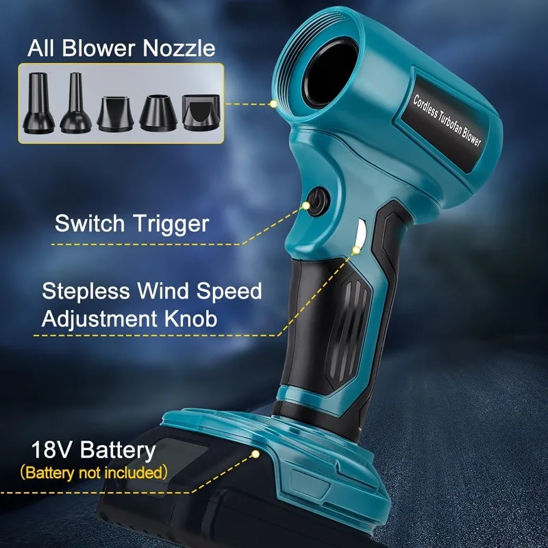 Bürstenloser Luftbläser Turbo-Jet-Gebläse für Makita/Dewalt/Milwaukee/Bosch/Ryobi 18V 20V Akku 130.000 U/min Handgeführter Laubbläser