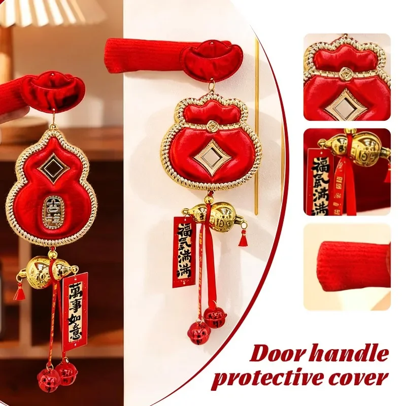 

Spring Festival Pendants New Year Decor Lucky Leather Door Handle Cover Pendant Home Entryway Accessory Home Decoration New