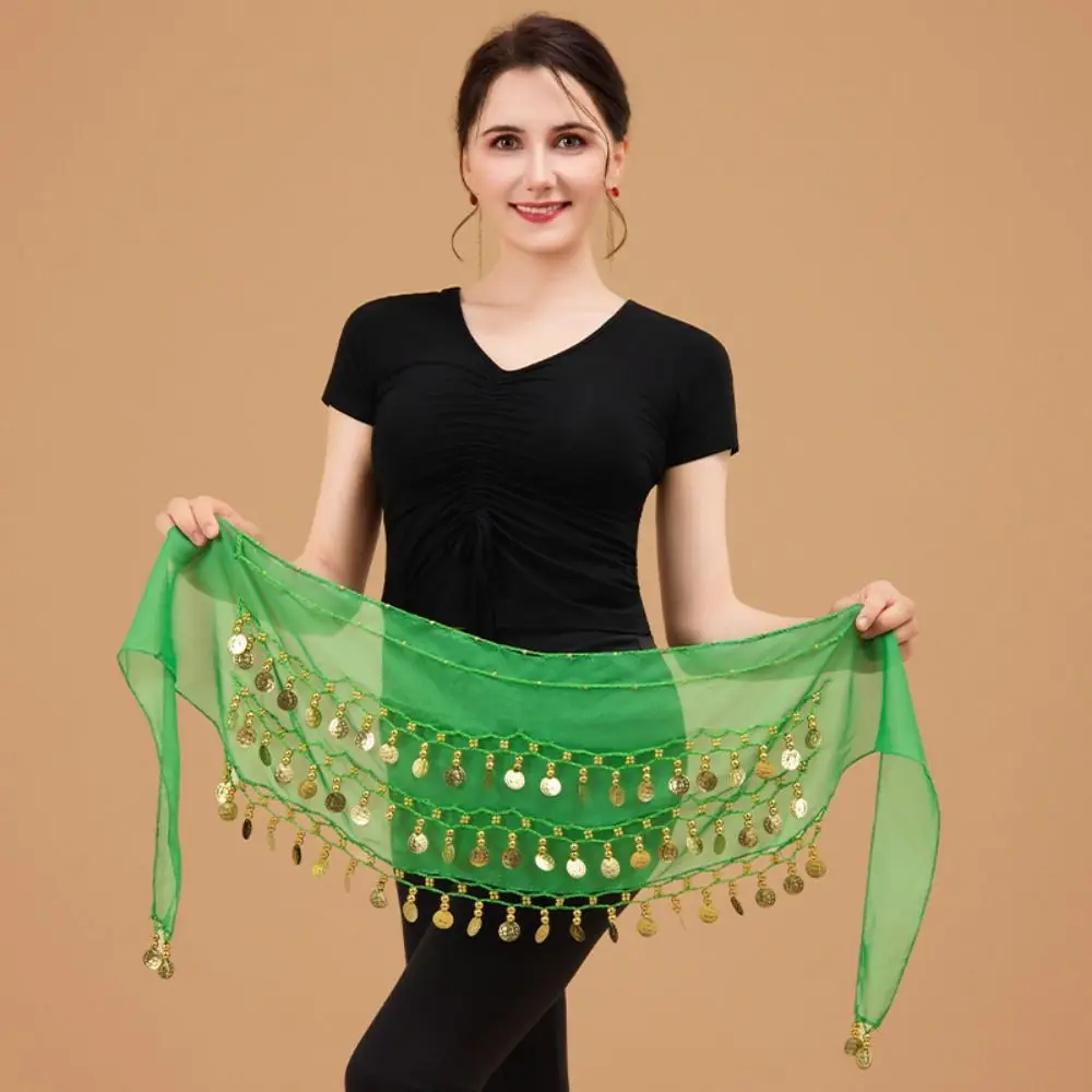 Gold Color Coins Belly Dance Hip Scarf Adjustable Three Layers Bellydance Waist Chain Comfortable Fit Chiffon Material