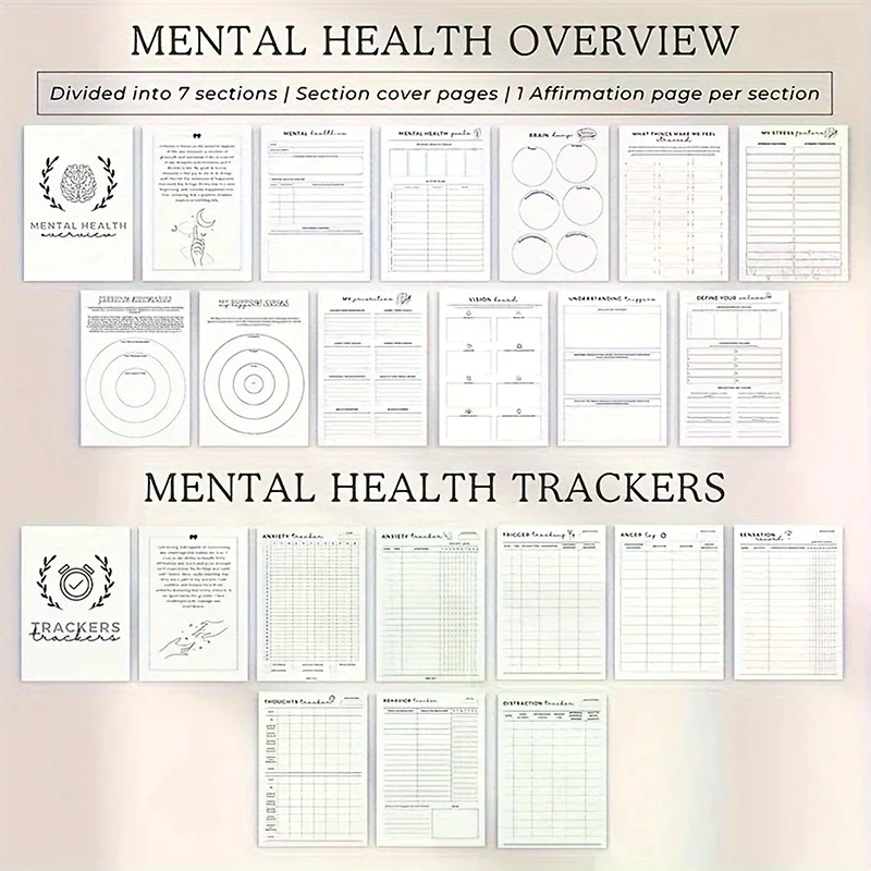 Geestelijk gezondheidsdagboek Anxiety & Guided Journal Zelfzorgtijdschrift om positief denken te oefenen ADHD Planner met Mood Tracker