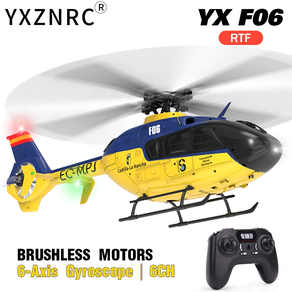 

YXZNRC RC Helicopter F06 EC135 2.4G 6CH 6 Axis Gyro RTF Direct Drive Dual Brushless Motor 3D Roll Flybarless 1:36 Aircraft