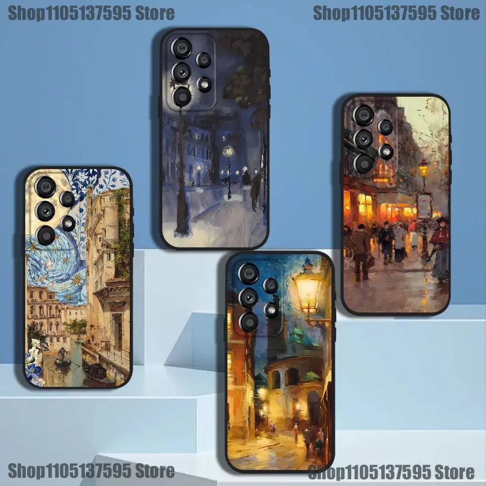 

Autumn Retro Oil Painting Phone Case For Samsung Galaxy A73,31,32,72,41,53,52,71,22,5G,Note,J7,8,9 Soft Black Cover