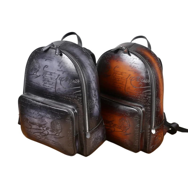 DIMY Genuine Leather Backpack for men Gentleman must Calfskin Backpacks Hand Patina 2019 Newest Men\'s Bag Shoulder Bags