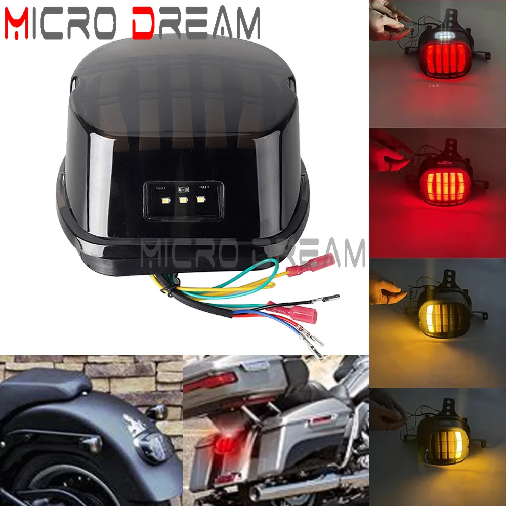 Motorcycle Smoke Lens Tail Brake Light Low Profile W/ Turn Signal Lamp For Harley Dyna Fat Boy FLSTF Night Train FXSTB FLSTFBS