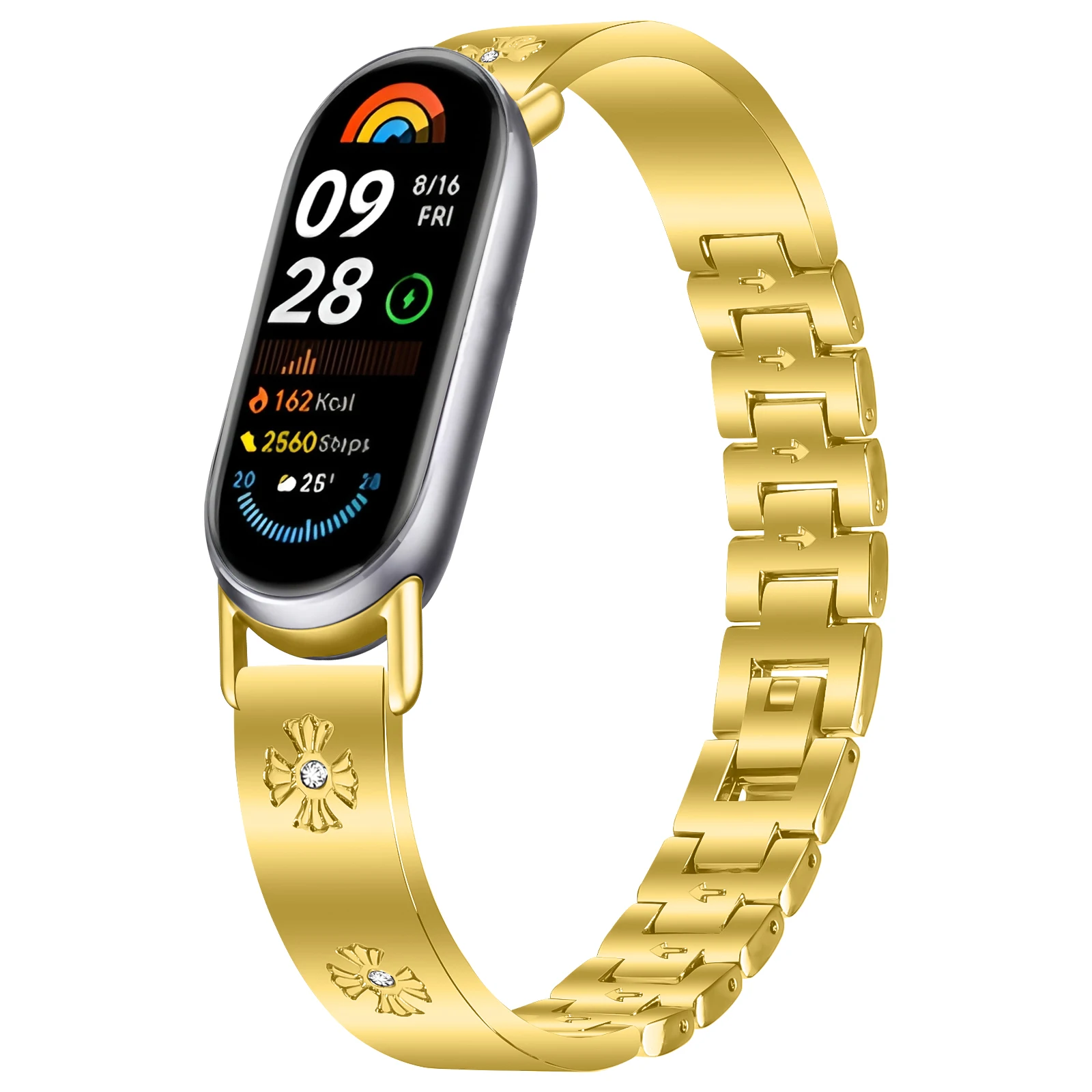 For Xiaomi mi band 10 9 8 Stainless Steel Bracelet Band Chrysanthemum Pattern Wristband for Xiaomi miband 9 8 10 Accessories