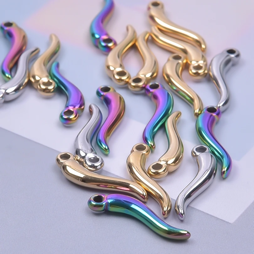 6Pcs/Lot Stainless Steel Trendy Hot Pepper Lucky Horn Diy Earrings Charms Vegetable Food Chili Pendant For Jewelry Accessories