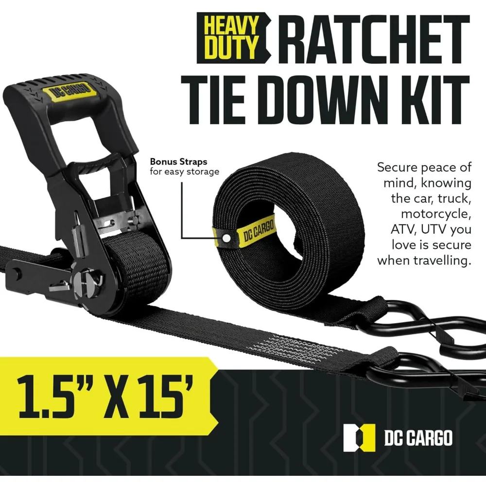 

Ratchet Straps Tie Downs 4 Pack (5,000 LB Break Strength) Feet Tie Down Straps with Safety Lock S Hooks for Cargo, Trucks