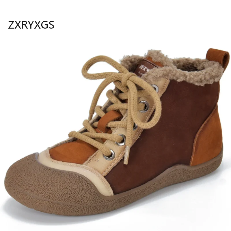 ZXRYXGS Top Layer Cowhide Mixed Colors Women Fashionable Sneakers Ankle Boots 2026 Autumn Winter Sneaker Flat Comfort Trend Shoe