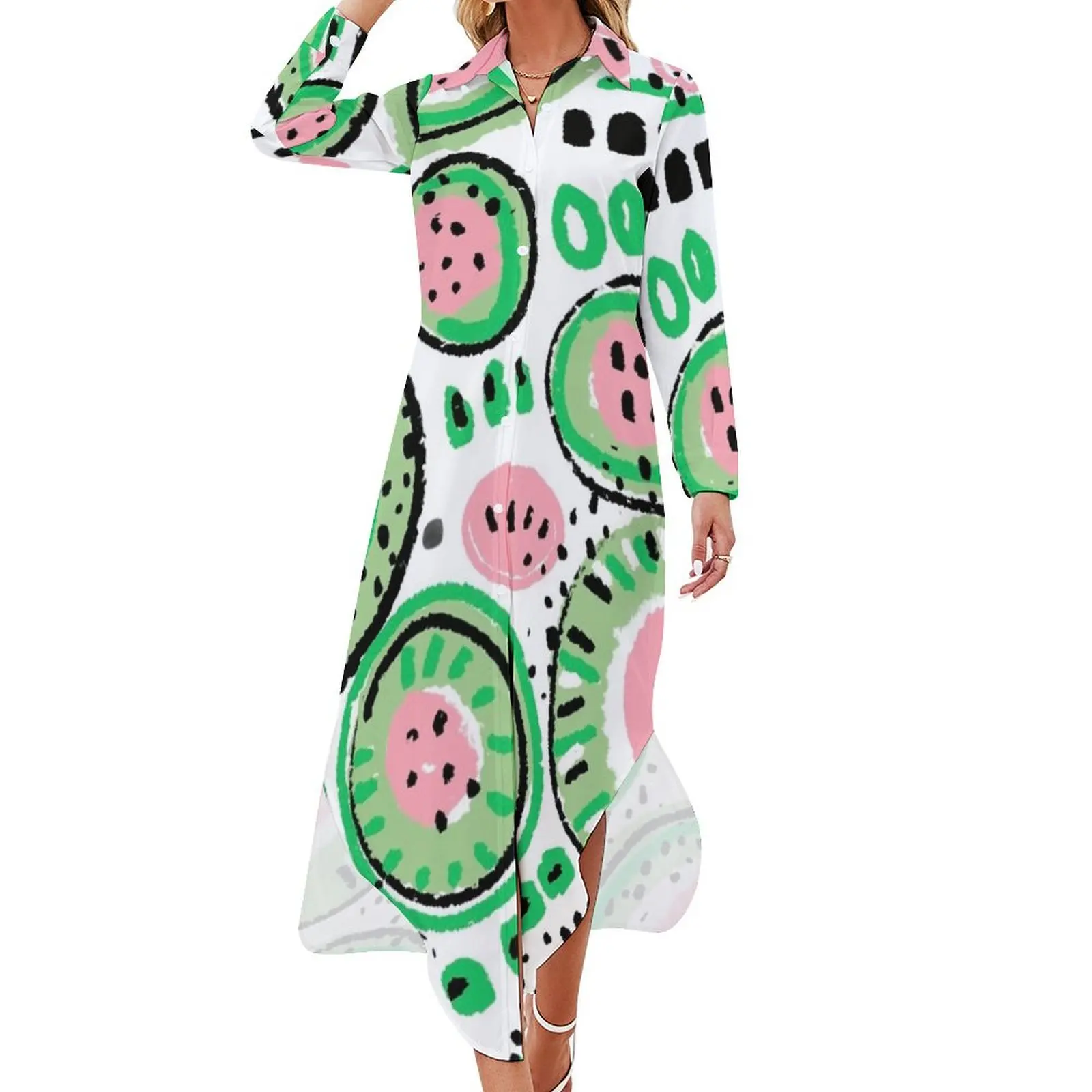 

Watermelon high Long Sleeved Shirt Dress summer clothes dress for woman