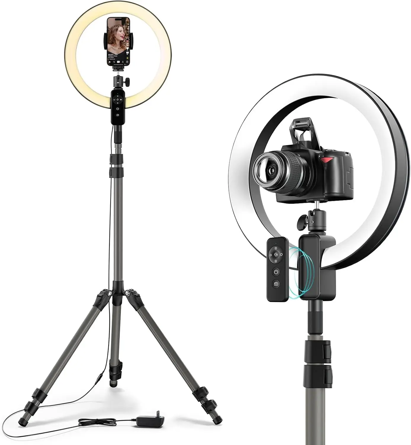 12'' Ring Light with Extendable 79'' Tripod, Compatible with 3.5-6.7'' Phone &DSLR,Remote Control,Dimmable LED Selfie Circle Lig