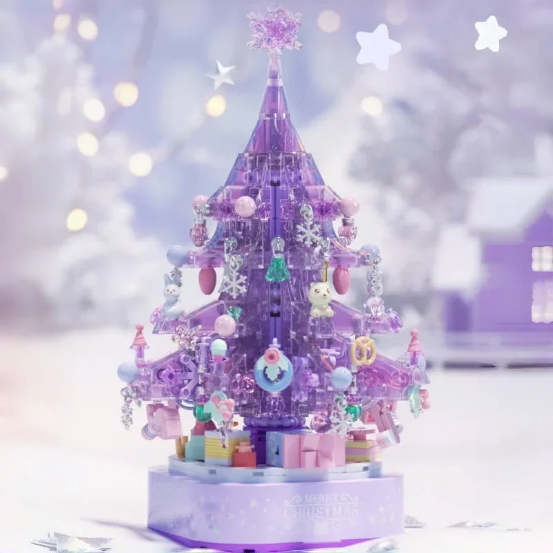 SEMBO BLOCK Christmas Tree Music Box Building Blocks Street Scene Children's Educational Assembly Toy Model Ornaments Gift