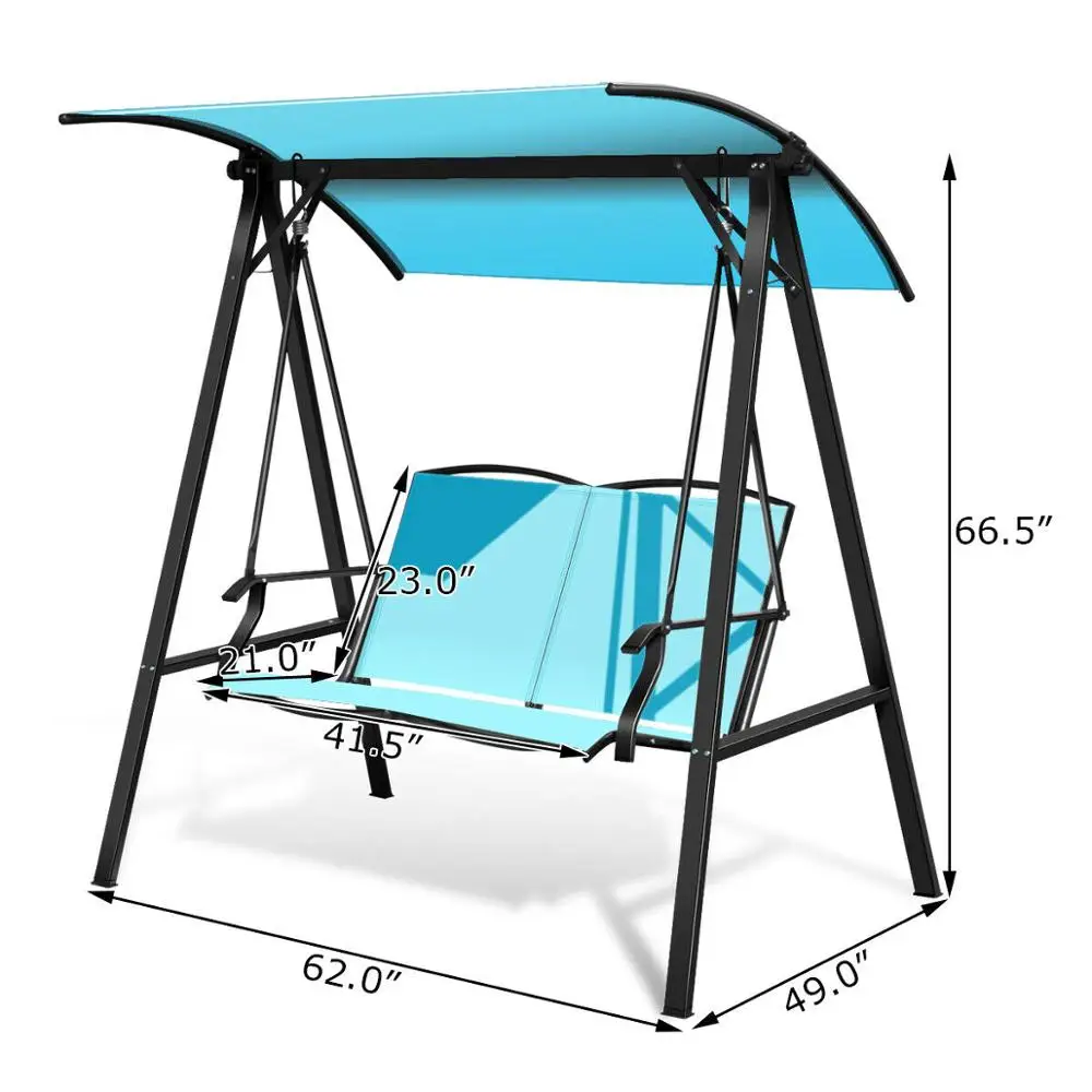 Outdoor 2-Seat Swing Loveseat Canopy Patio Porch Steel Hanging Swing