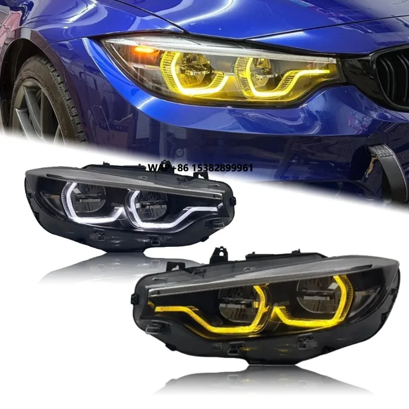 4 Series F32 F33 F36 F80 M3 F82 M4 LED White/Yellow DRL IKON Style Headlights for 425i 428i 430i 435i Front Lamp 6/8/9 Pins