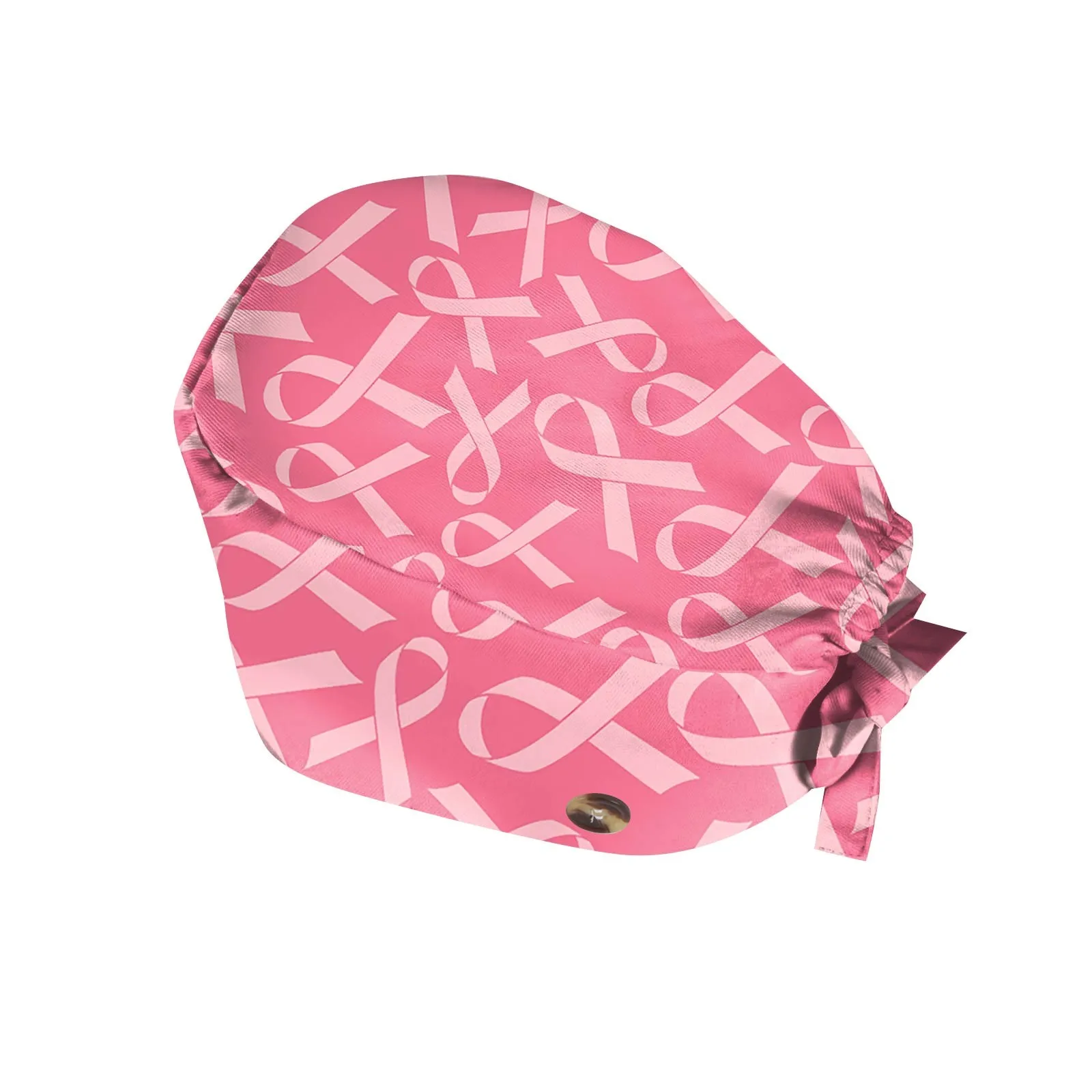 Gorro de enfermería de alta calidad con estampado de cinta rosa para hombre y mujer, gorro exfoliante con botones, accesorios de uniforme de enfermera, gorro quirúrgico de trabajo