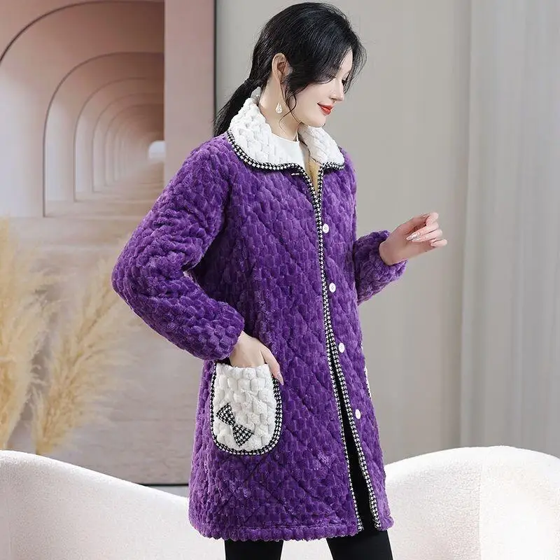 

Women's New Style Plush Thickened Winter Mid Long Cotton Coat Stain Resistant Dirt Proof Lapel Jacket Workwear Overalls Cute