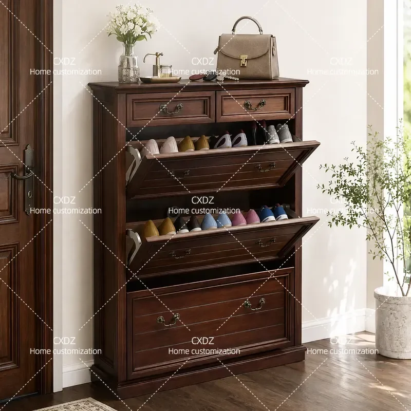 17cm Ultra Thin Shoe Cabinet 60cm 80cm 1m Solid Wood Tipping Bucket Storage for Small Apartment Entryway Door
