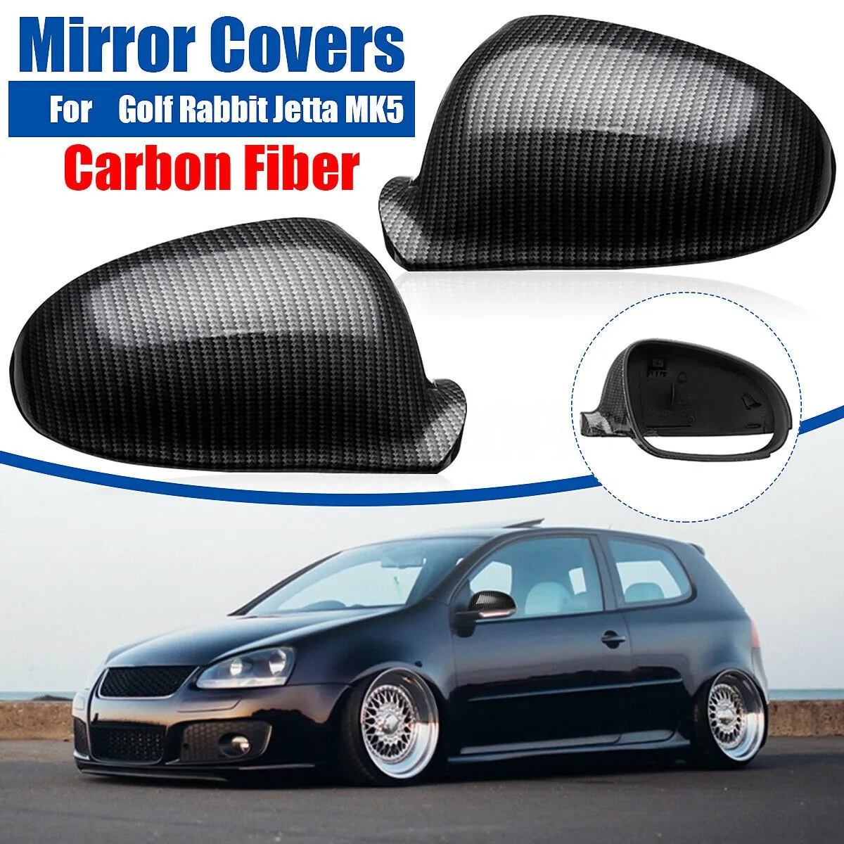 Side Wind Door Wing Carbon Fiber Rearview Mirror Cover Cap For Golf Rabbit Jetta MK5 2006-2009(Pair)