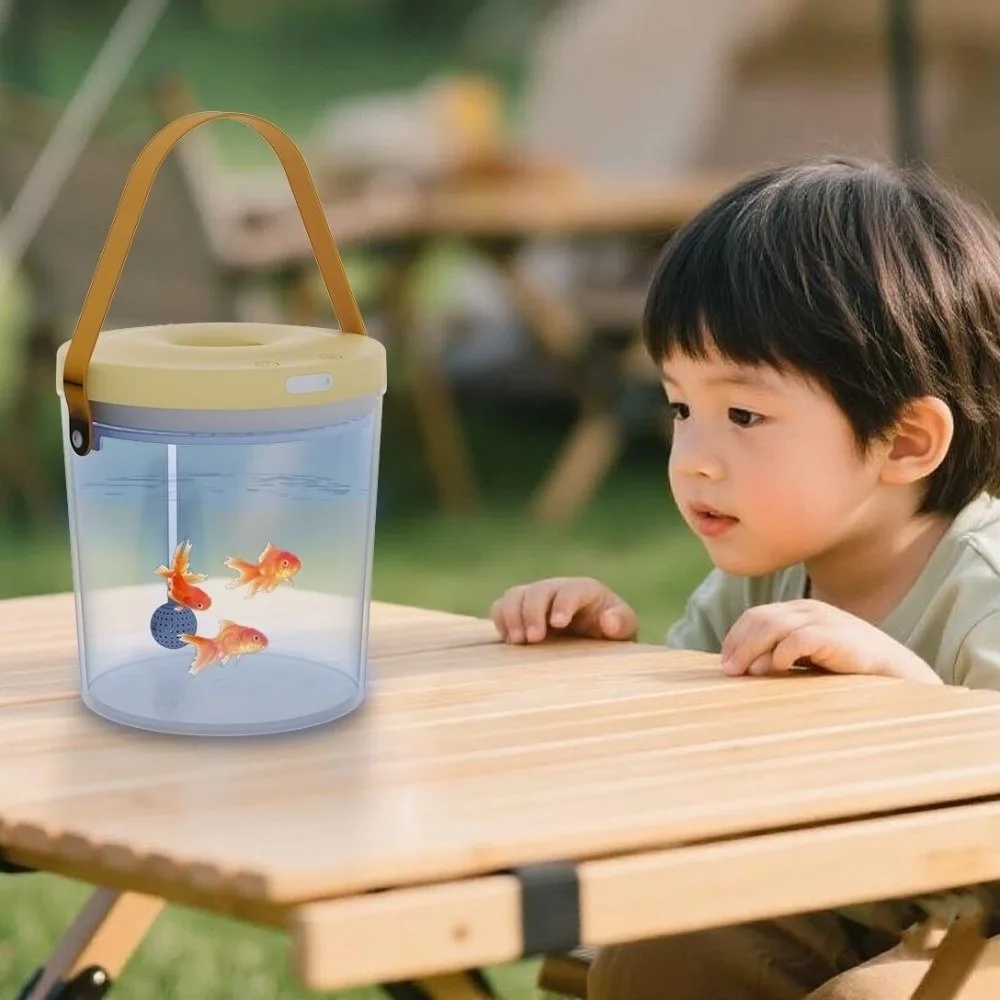 Portable Oxygen Filled Fish Tank Transparent PC Plastic Breeding Aquarium USB Charging Colorful Lights Desktop Fish Tank