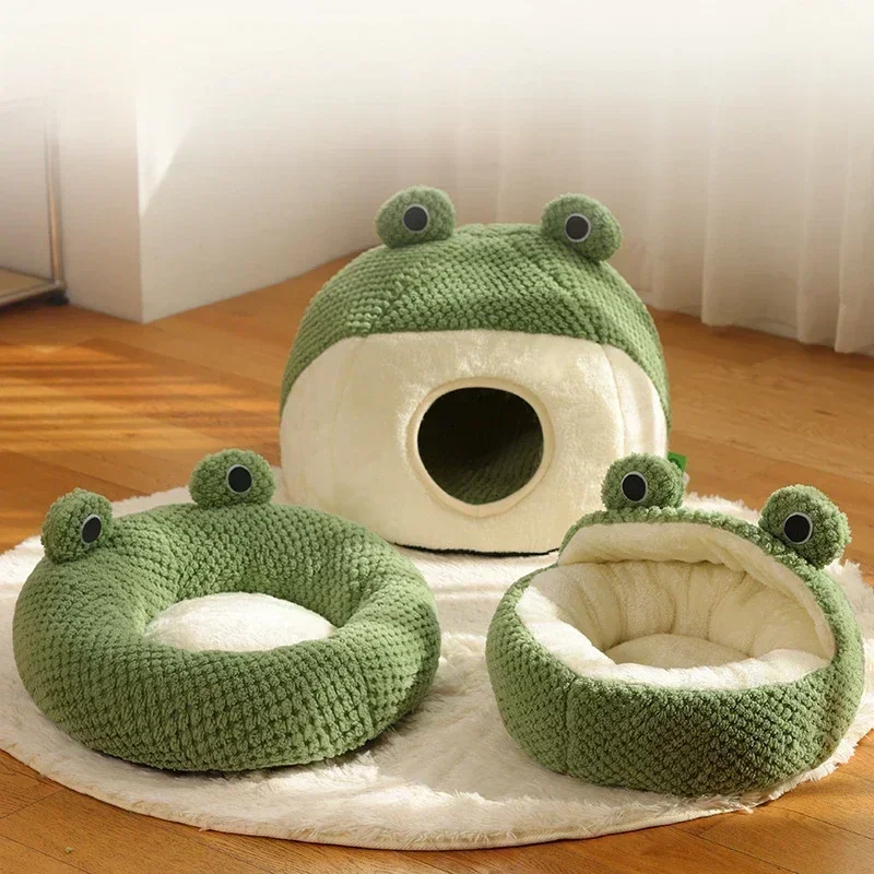 

Creative cute pet supplies, small frog semi-closed cat nest, autumn and winter warm, plush kennel dogs bed