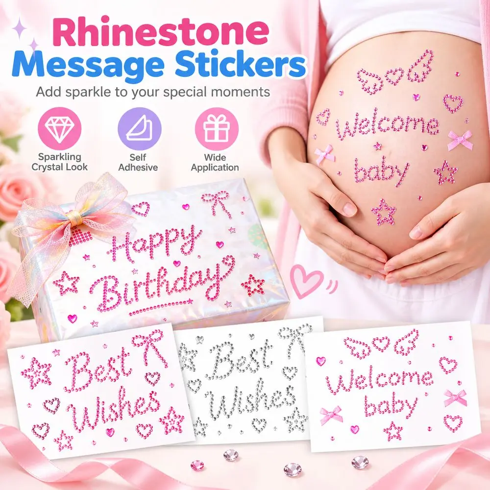 Self Adhesive Rhinestone Stickers Letter Sparkle Finish Crystal Letter Stickers Multiple Color Options Heart And Star Pattern