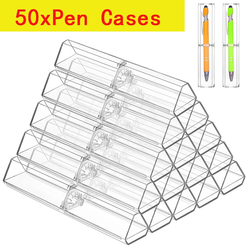 

50 шт. треугольный чехол для ручек, пустые пеналы, пластиковые коробки для хранения ручек, прозрачные пластиковые пеналы, пластиковый контейнер для ручек