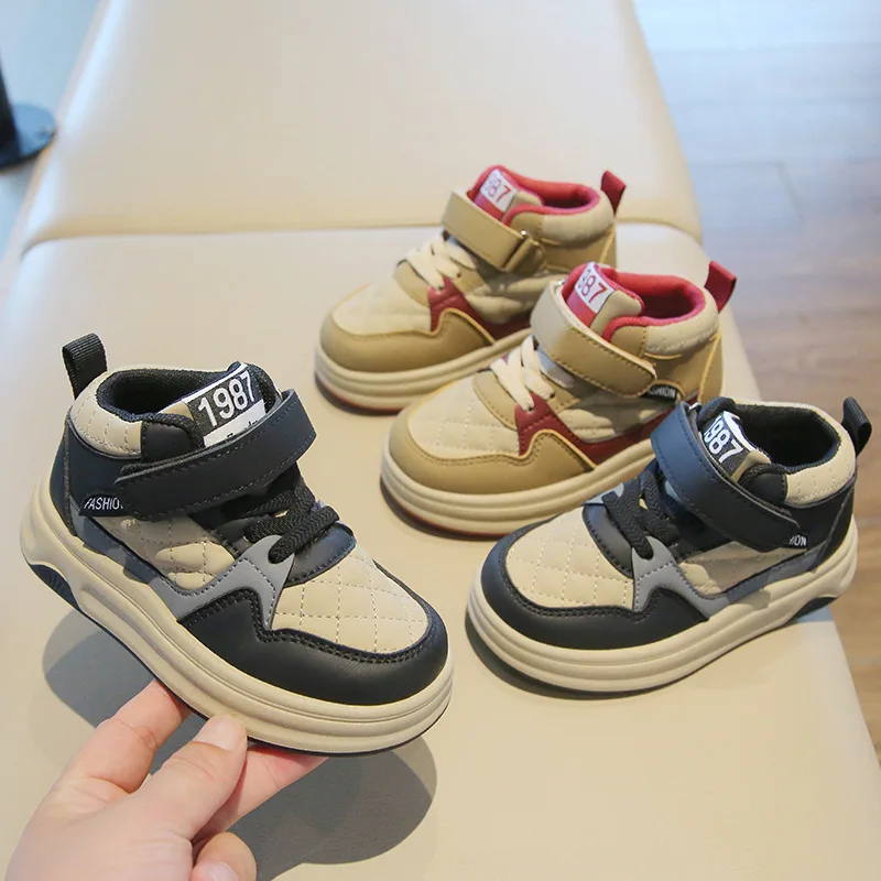 Sports Shoes Spring and Autumn Casual Board Shoes High Top Light Bread Shoes Soft Sole Boys and Girls Child Kids Daily Comfort