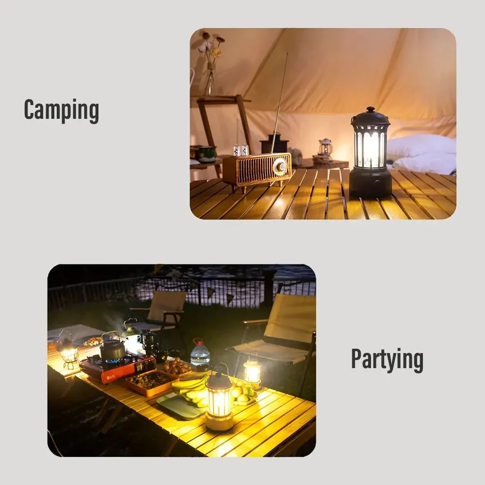 European Roman Pillar Vintage Camping Lantern Flashlight Rechargeable Lamp With Hook Warm White Light For Camping, Exploring image 5
