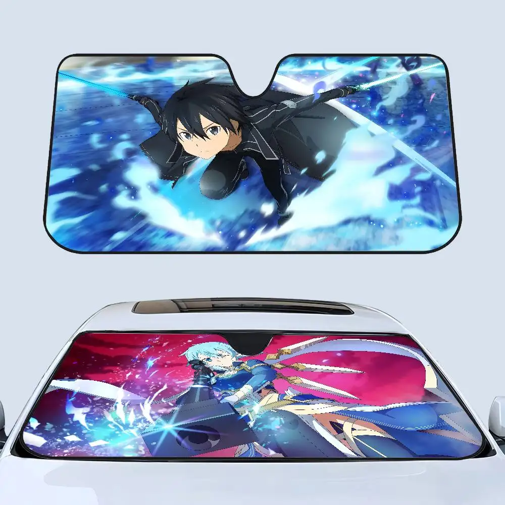 S-Sword Art Online Anime dibujos animados parasoles para coche cubierta Anti-UV protección parasoles para ventana de coche sombrilla plegable para parabrisas