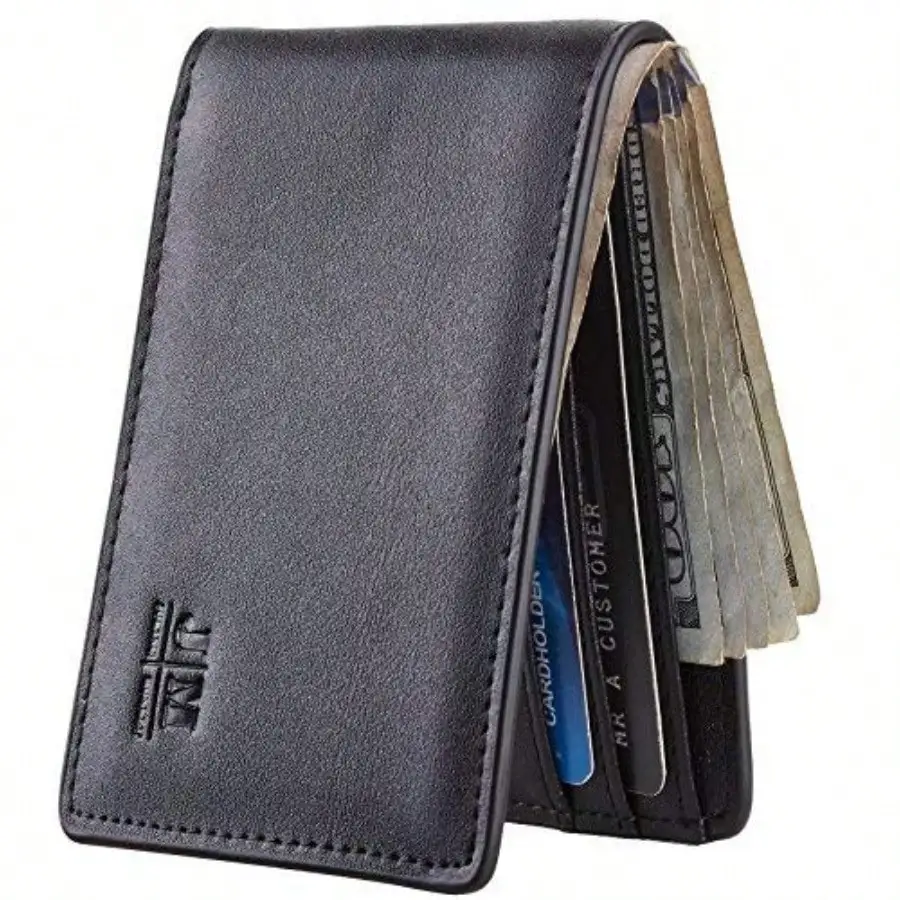 

Mens Wallet RFID Blocking Slim Minimalist Bifold Wallet With ID Window Business Card Holder Thin Front Pocket Design Stylish Wallet For Men Teen Boyfriend Husband Black