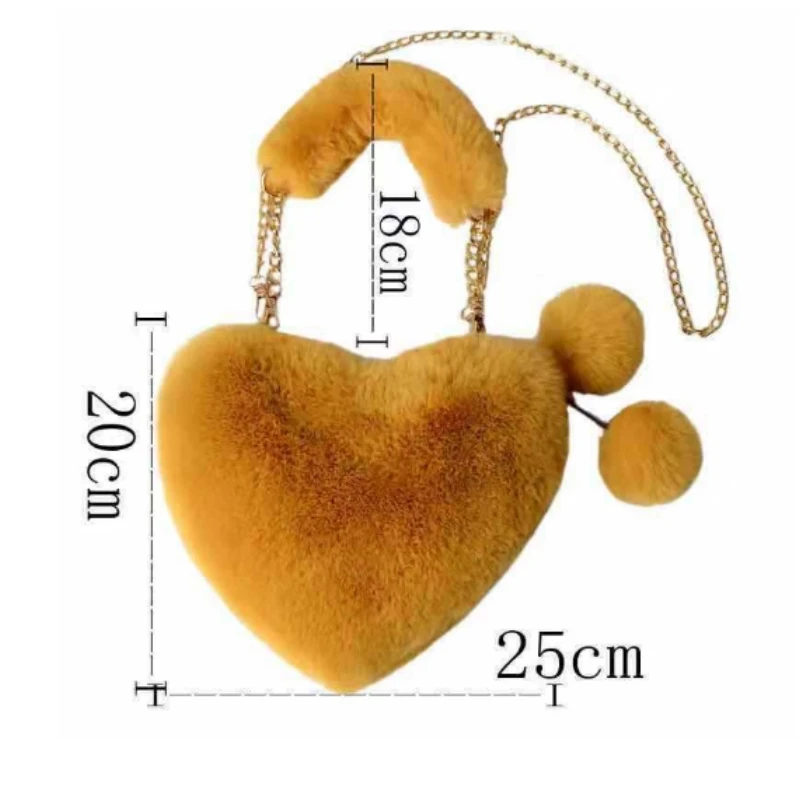 Luxury Faux Fur Heart-shaped Women Small Handbags Fluffy Plush Ladies Chain Shoulder Bag Fashion Female Furry Daily Clutch Purse