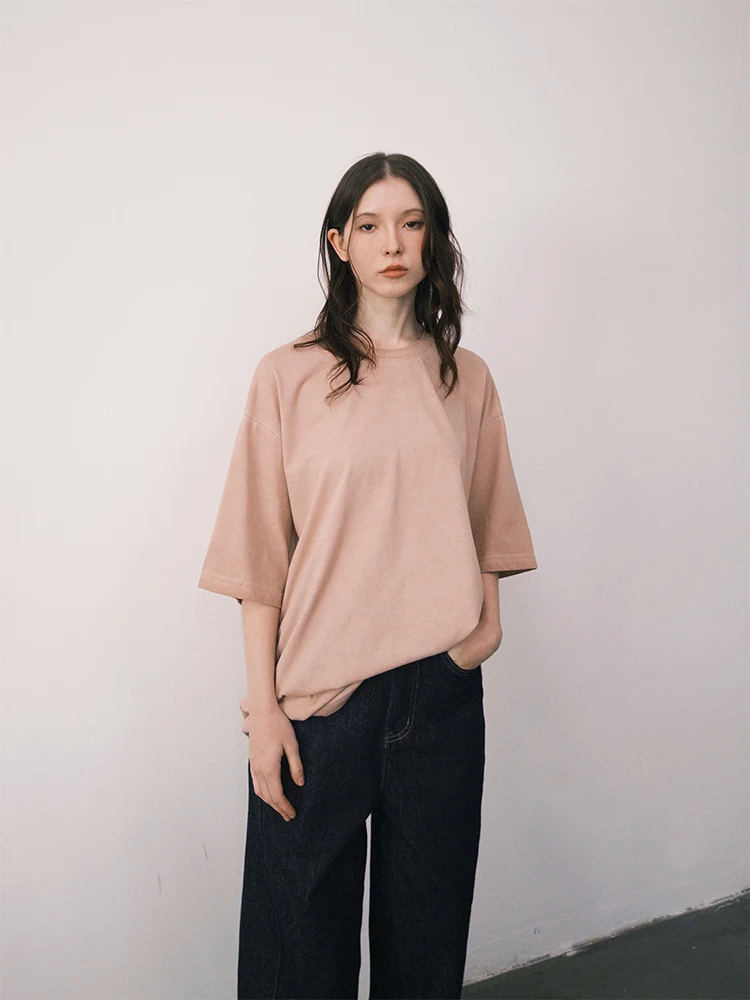 

Свободный летний женский топ из смесового хлопка с круглым вырезом, повседневный, в стиле «lazy feel»