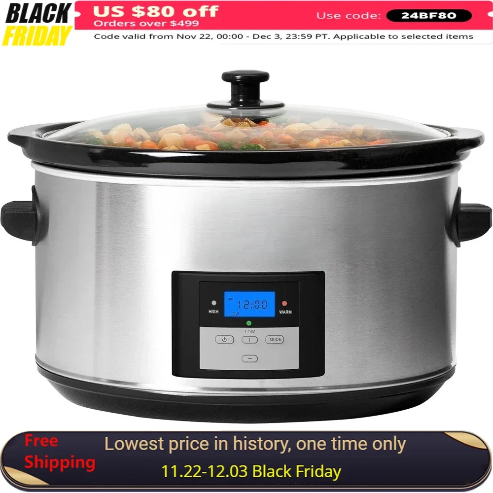 

8.5 Quart Programmable Slow Cooker, Adjustable Temp, Entrees & Dishwasher Safe Glass Lid & Crock, Slow Cookersv