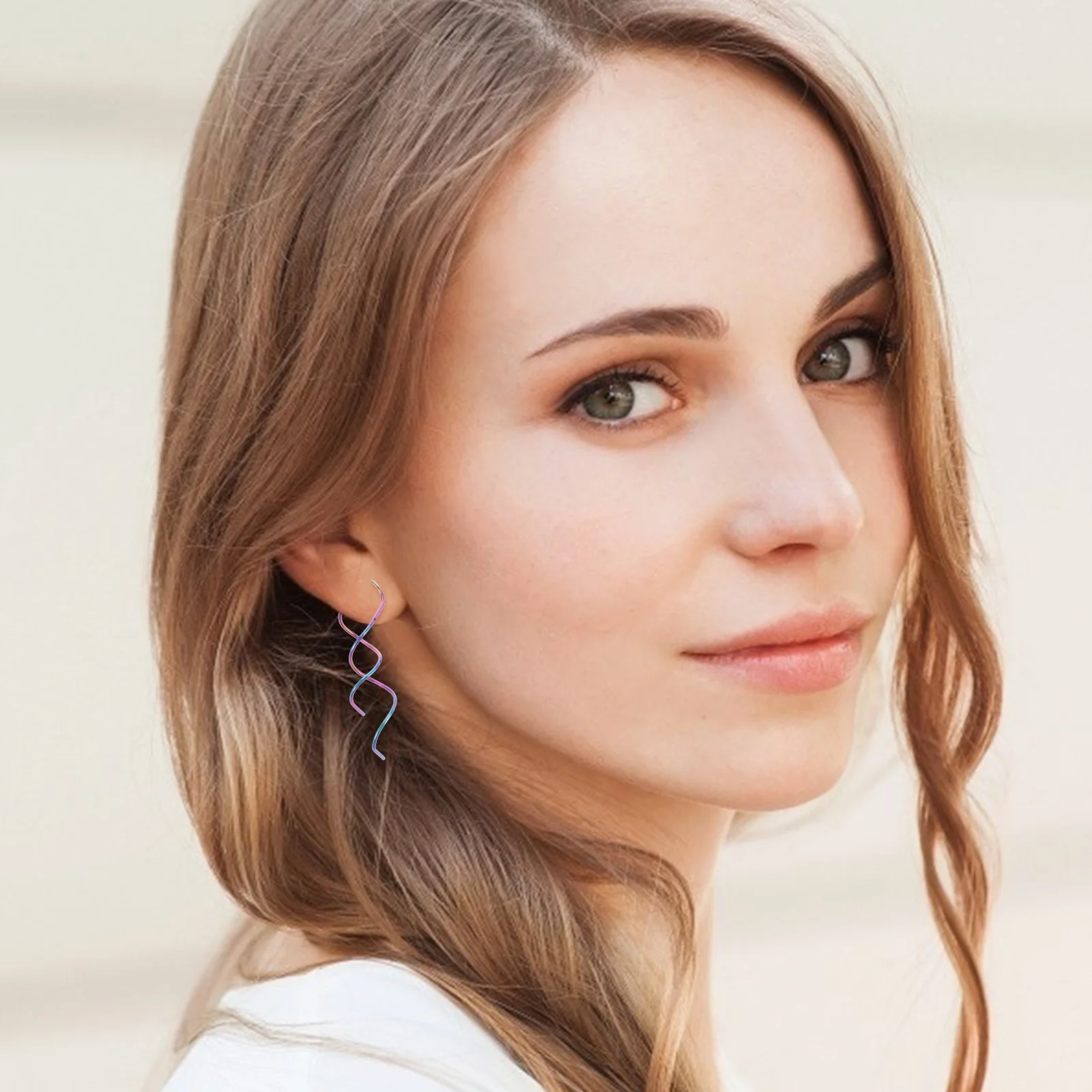 1 زوج ملون الفولاذ المقاوم للصدأ دوامة استرخى أقراط شرابة قطرة الأقراط الطويلة للنساء الشاطئ حفلة عطلة مجوهرات #4