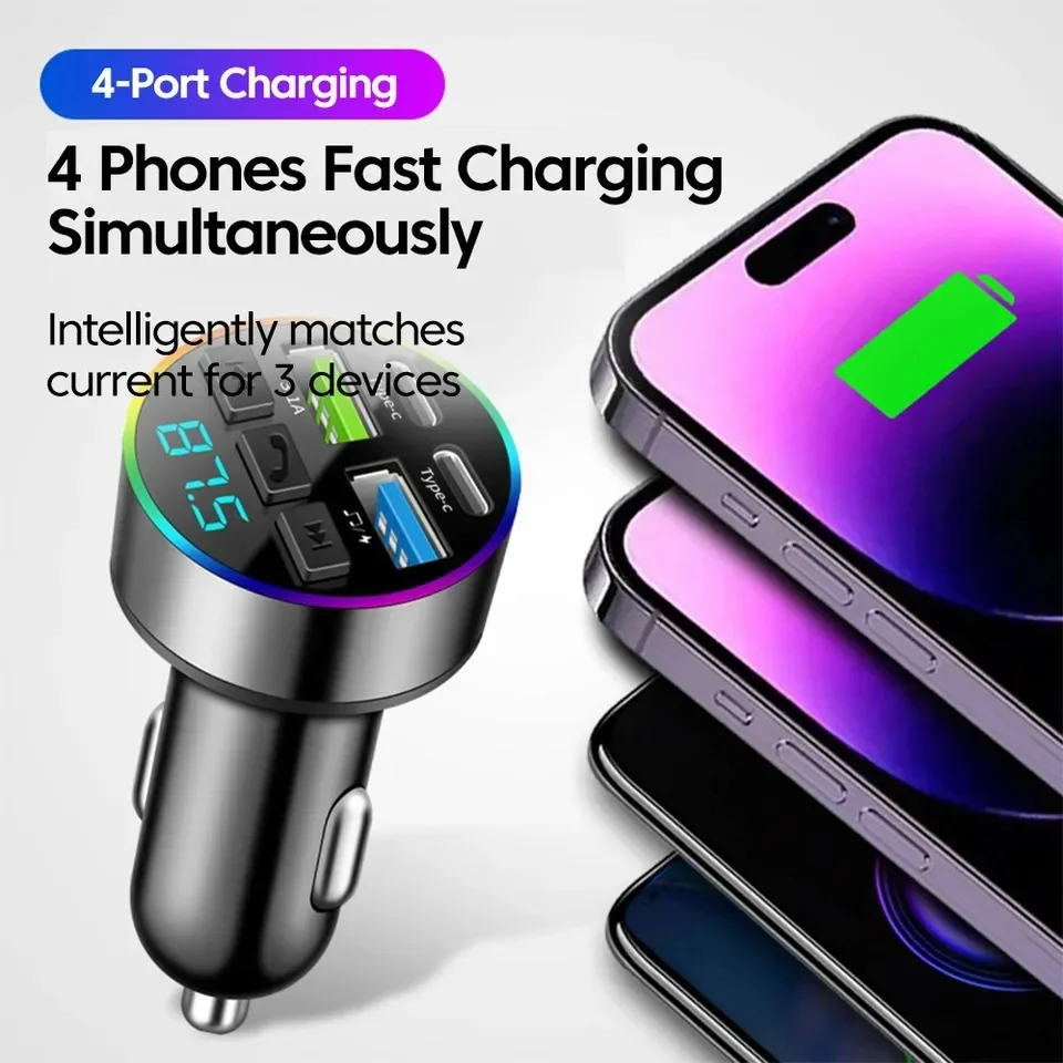 Digital Display Cigarette Lighter Car Charger Dual USB Type C Multifunctional Bluetooth FM Transmitter Receiver MP3 Player gallery 1
