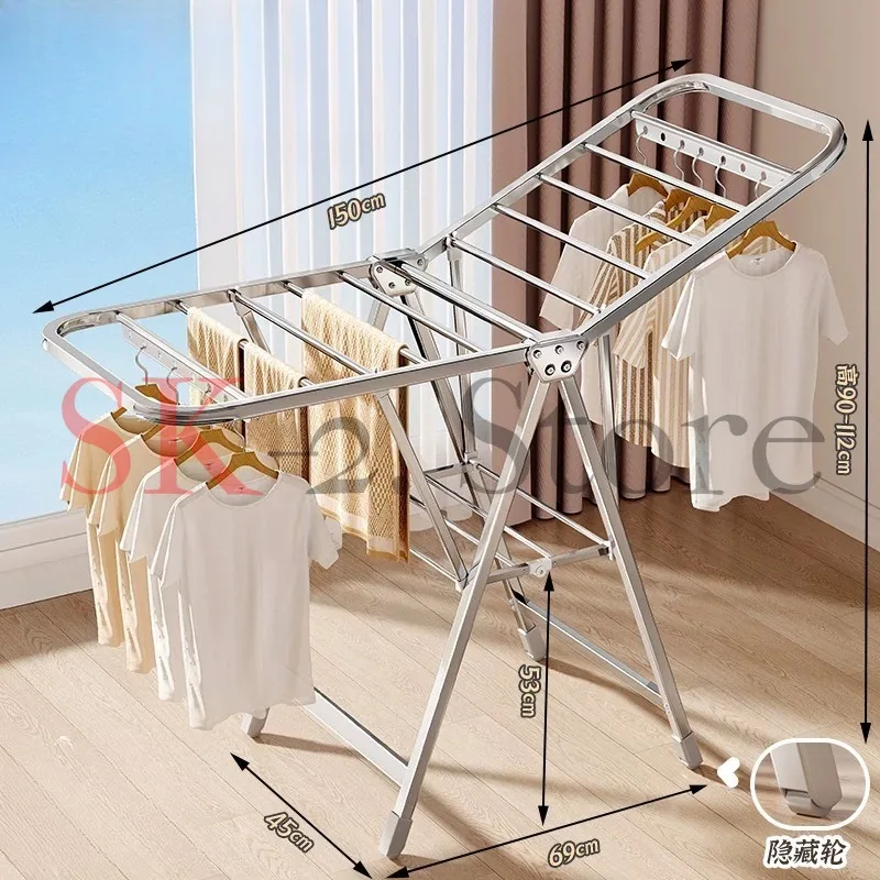 Stainless Steel Floor Hanger Folding Free Installation Balcony Household Drying Rack Wing-shaped Quilt Drying Clothes Artifac