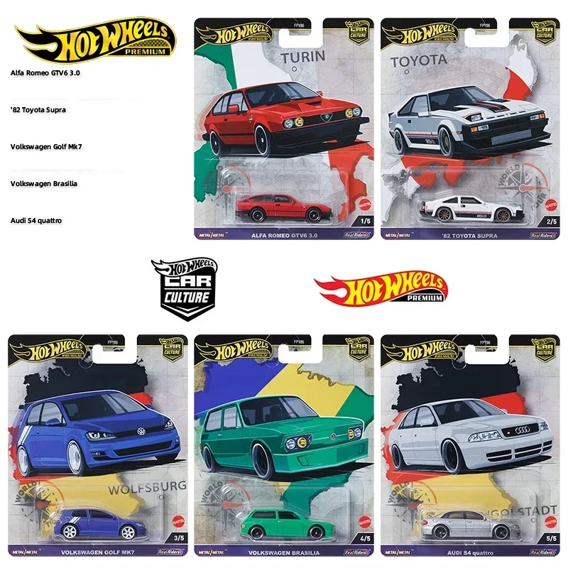 Hot Wheels-Diecast Car Culture World Tour for Boys, Diecast Toys, Audi Qufreshadieu Romeo, Toyota Supra Volkswagen Gift, Genuine, 1:64