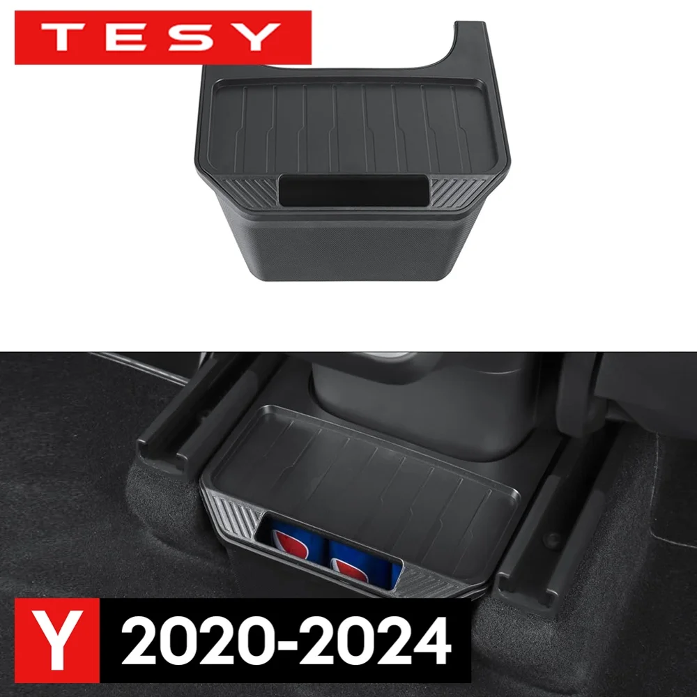 For Model Y 2020 2021 2022 2023 2024 Rear Center Console Organizer TPE Backseat Storage Box Garbage Anti-Slip Lid Cover Rear Bin