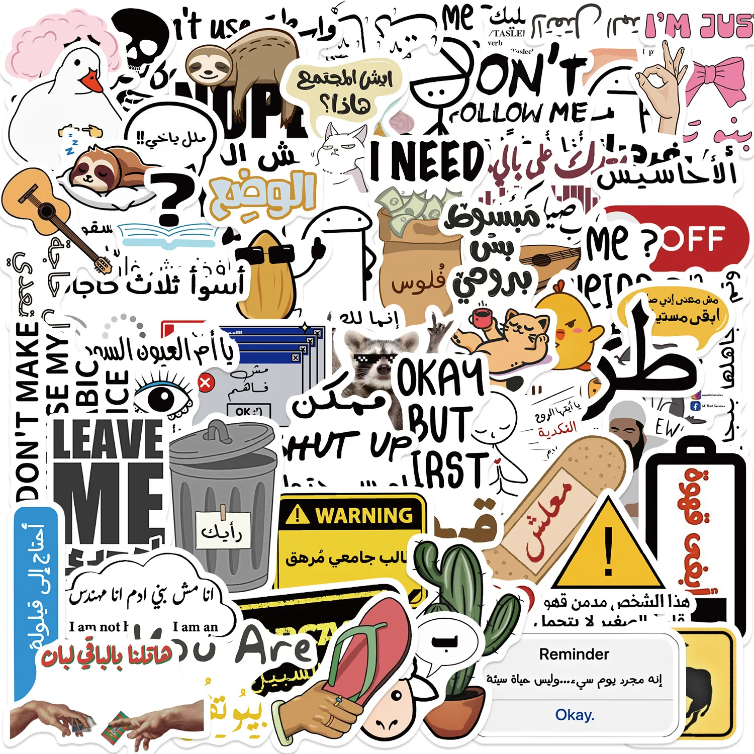 57/114 Pcs Cartoon Arabic Text Fun Doodle Stickers for Guitar Notebook Suitcase File Holder DIY Material Fade Resistant Decals
