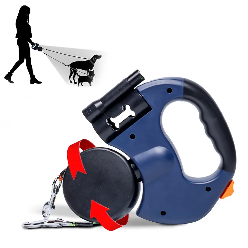 Automatic retractable two-end pet leash Dog leash with flashlight one tow two easy to walk your dog