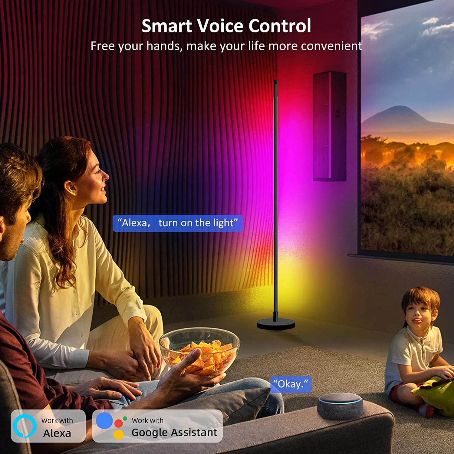 Voice Control RGB Modern Floor Lamp Smart Corner tuya Lamp Bedside LED Standing Lights for Living Room Bedroom Living Room Decor