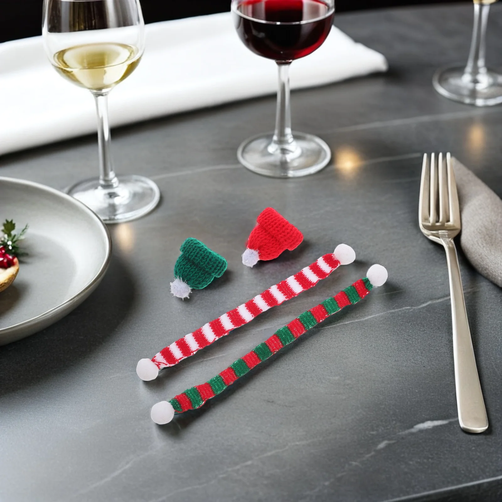 

48Pcs Mini Christmas Knit Hats Wine Bottle Covers Xmas Party Decorations DIY Art Snowman Accessories Mini Knit Hat Scarf Set