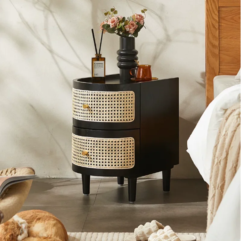 Designer Rattan Nightstands Organizer Bedroom Salon Living Room Bedside Table Bedrooms Luxury Mesas De Noche Home Furniture